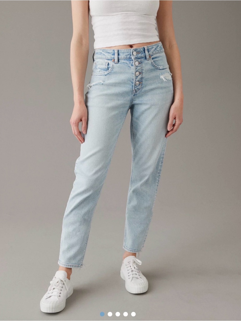 NWT American Eagle Stretch Mom Jean size 10 Long light wash 30W